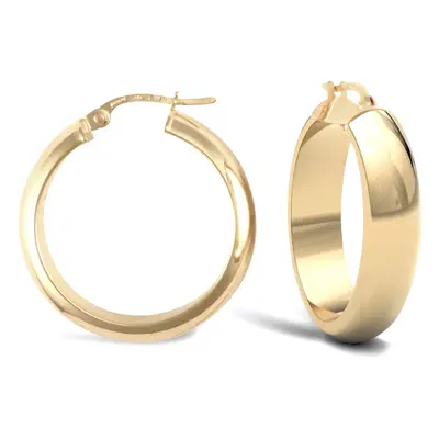 Jewelco London Ladies 9ct Yellow Gold D-Shape Wedding Band Style 6mm Hoop Earrings 25mm - JER020