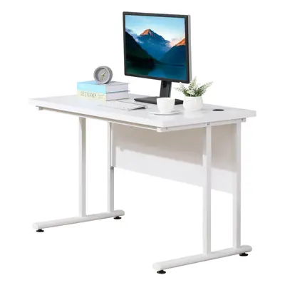 HOMCOM Computer Desk Writing Table with Cable Management Holes Metal Leg White