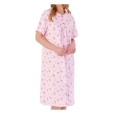 (Pink, UK 24/26) Slenderella Ladies Floral Cotton Jersey Short Sleeve Nightdress