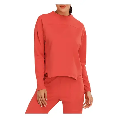 (Orange, L) Women Sweatshirt O-Neck Long Sleeves Asymmetrical Hem Quick-Dry Running Fitness Tops