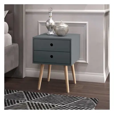 (Blue, Drawer) Bedside Side Table Nightstand Storage Drawers Wooden Legs