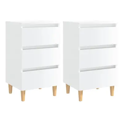 vidaXL 2x Bed Cabinets & Solid Wood Legs High Gloss White Bedroom Nightstand