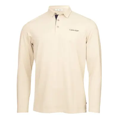 (XL, Sand Marl) Calvin Klein Mens Medina Stretch Fabric Recycled Long Sleeve Polo Shirt