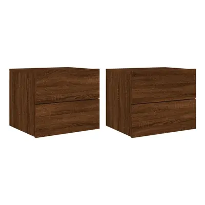 (brown oak, pcs) vidaXL Wall-mounted Bedside Cabinets with LED Lights Nightstand Wall Units