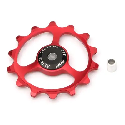 (Red) 1Pc GUB 14T Tooth Bicycle Rear Derailleur CNC Aluminum Alloy Outdoor Bearing Tension Wheel