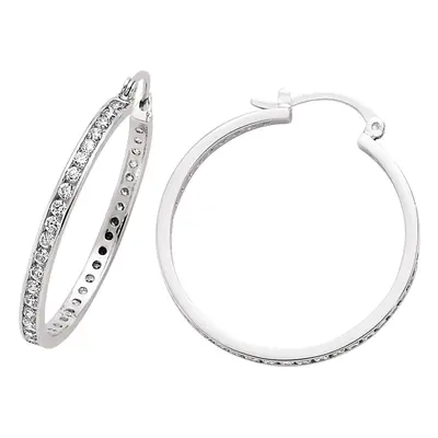 Jewelco London Ladies Sterling Silver Cubic Zirconia Channel Eternity Hoop Earrings 35mm - GVE16