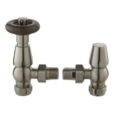 (Satin Nickel) WarmeHaus Chelsea Traditional Thermostatic Angled Radiator Valves Central Heating