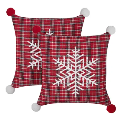 Set of Cushions Checked LONICERA x cm Red