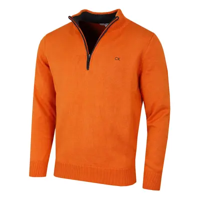 (XL, Orange) Calvin Klein Mens Knit Cotton 1/2 Zip Golf CK Top Sweater