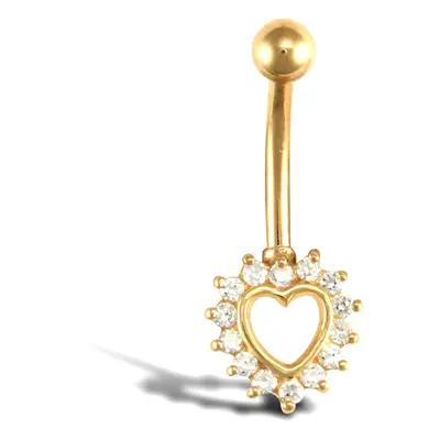 Jewelco London Ladies 9ct Yellow Gold White Round Brilliant Cubic Zirconia Love Heart Banana Bel