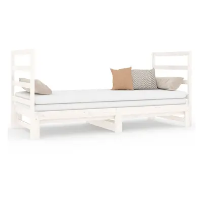 (White) vidaXL Pull-out Day Bed Bedroom Sofa Bed Guest Bed Sofa Couch Solid Wood Pine