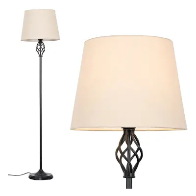 Traditional Style Black Barley Twist Floor Lamp with a Beige Tapered Light Shade