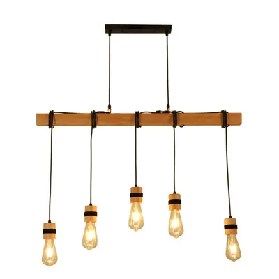 (5 Heads) AC85-265V Industrial Wooden Pendant Light Ceiling Lamp Chandeliers Lighting Fixtures W