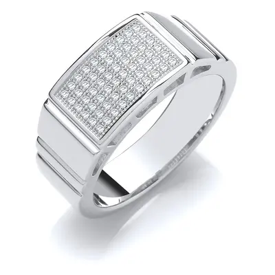 (Y) Jewelco London Mens Rhodium Plated Sterling Silver Cubic Zirconia Encrusted Rectangular Sign