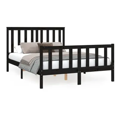 (black, x cm) vidaXL Bed Frame Platform Bed Wooden Bedstead with Headboard Solid Wood Pine