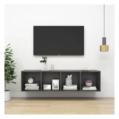 vidaXL Wall-mounted TV Cabinet Grey 37x37x142.5 cm Chipboard Lowboard Unit