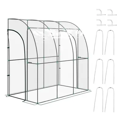 Outsunny 214x118x212cm Walk-In Lean to Wall Tunnel Plastic Greenhouse with Doors