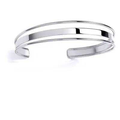 Jewelco London Ladies Platinum Plated Sterling Silver Split Lip Channel Cuff Bangle Bracelet - G