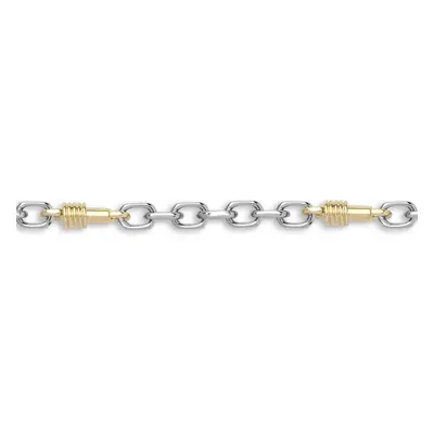 Jewelco London Ladies Solid 9ct Yellow and White Gold Spindle Screw Thread Oval 7mm Gauge Belche