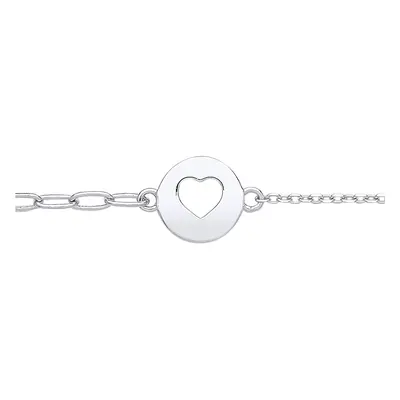 Jewelco London Ladies Rhodium Plated Sterling Silver Love Heart Round Disc Tag Charm Bracelet 2m