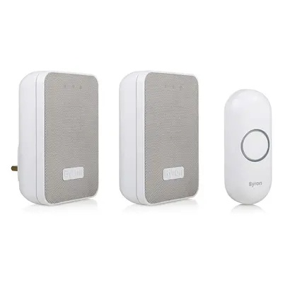 Byron DBY-22324UK Wireless Doorbell Set, Twin Pack, m Range, Melodies, Visual Alert System