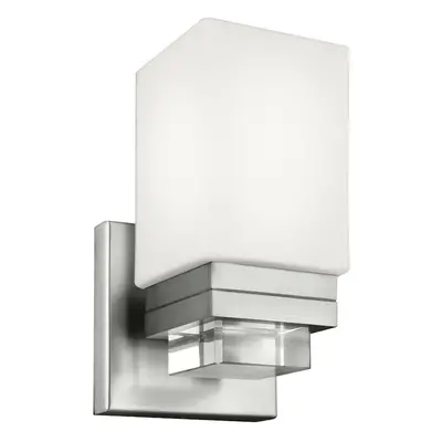 IP44 Wall Light Opal Etched Glass Shade Crystal Detail Satin Nickel LED G9 3.5W