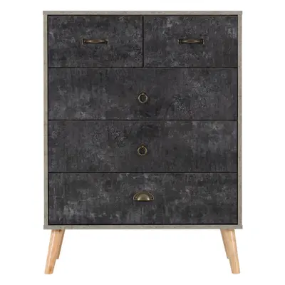 Nordic 3+2 Drawer Chest Concrete Effect/Charcoal