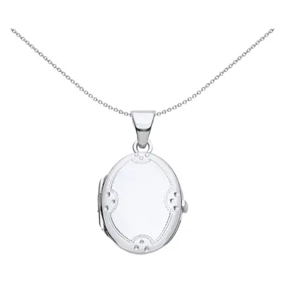 Jewelco London Ladies Rhodium Plated Sterling Silver Engraved Scallope Edge Dots Oval Locket Pen