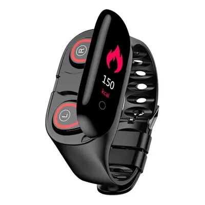 (Black) Sports Smart Watch and Bluetooth Earphone Combo