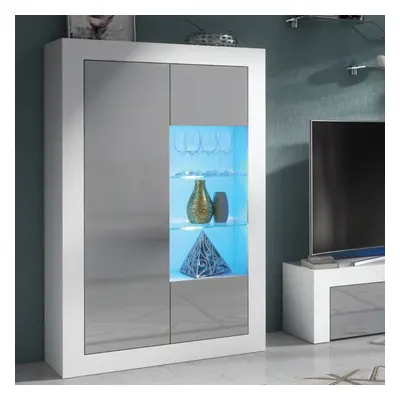 Display Cabinet 140cm LED Creative Furniture- White & Grey Gloss Doors