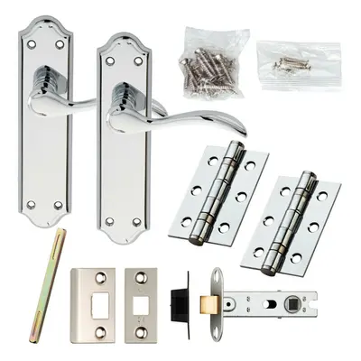 Door Handle & Latch Pack Chrome Victorian Scroll Lever on Backplate x 45mm