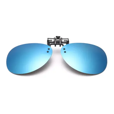 (Blue) Sunglasses Mirror Pilot Polarized Clip on Night Vision Lens Anti-fog