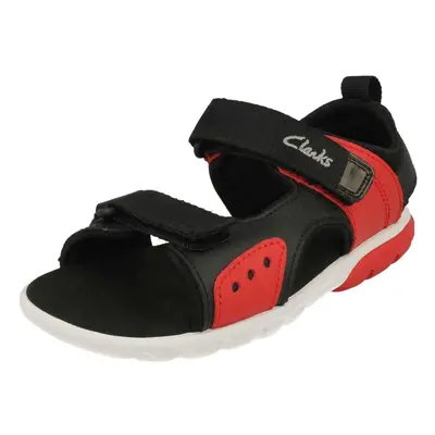 (Red, UK Child) Childrens Clarks Hook And Loop Sandals Rocco Tide K - F Fit