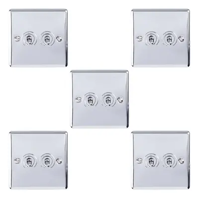 5 PACK Gang Double Retro Toggle Light Switch POLISHED CHROME 10A Way Plate