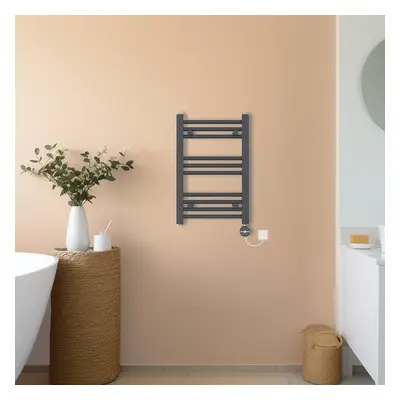 (Anthracite, 600x400mm) NRG Prefilled Thermostatic Electric Straight Heated Towel Rail Radiator