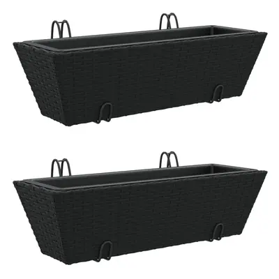 vidaXL Planters with hooks Patio Flower Pot Raised Bed pcs Black Poly Rattan