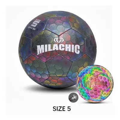 (Rainbow, Size 5) Reflective Soccer Ball Glowing Luminous Non Slip Football Glow In Dark with Ca