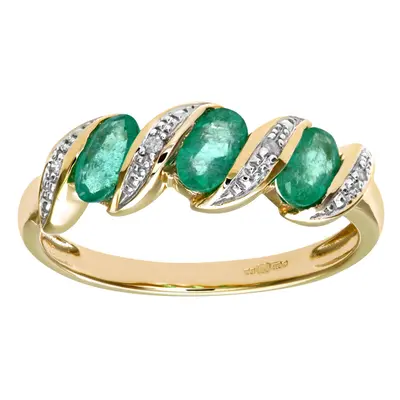 (S) Jewelco London 9ct Yellow Gold Diamond and Emerald Eternity Ladies Ring