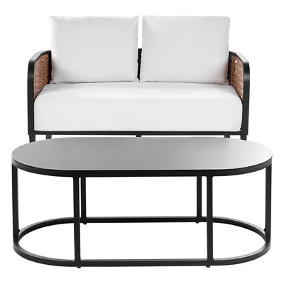 Garden Lounge Set with Table Seater MONTEFALCO Metal White