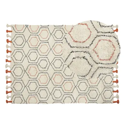 Cotton Area Rug x cm Beige and Orange HAJIPUR