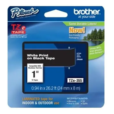 Brother TZE355 TZe Standard Adhesive Laminated Labeling Tape 1w White on Black