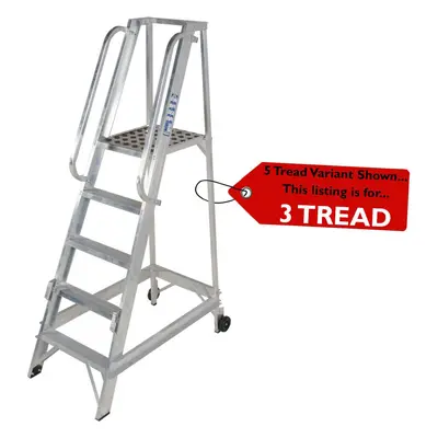 3 Tread 0.8m Aluminium Warehouse Picking Steps & Handrail Narrow Aisle Stairs