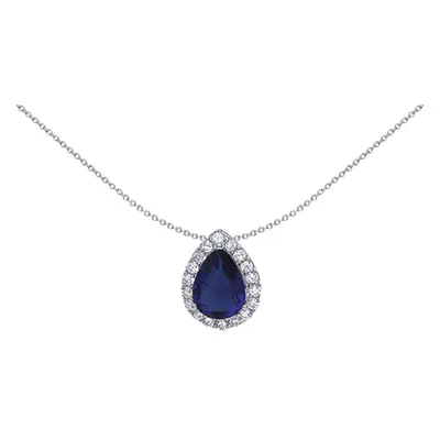 Jewelco London Ladies Sterling Silver Sapphire-Blue Pear Cubic Zirconia Halo Tears of Joy Pendan