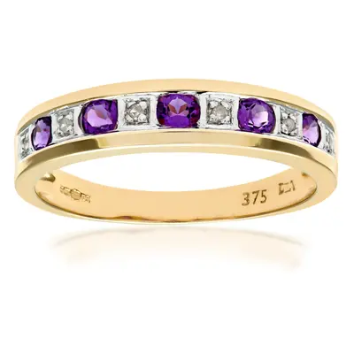 (I) Jewelco London 9ct Yellow Gold Amethyst & Diamond Eternity Ring