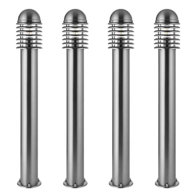 4 PACK 1m Outdoor Post Bollard Light Polished Steel Vandal Proof Pathway Lamp