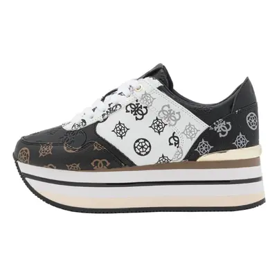 (7 UK EU 9.5 US) Guess Hindle 4g Peony Logo White Black Faux Leather Womens Platform Trainers