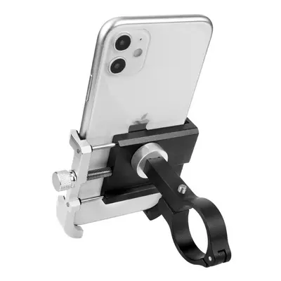 (Black+Silver) Motorcycle Bicycle Handlebar Mobile Phone Holder Vlog Recording Frosted Aluminum