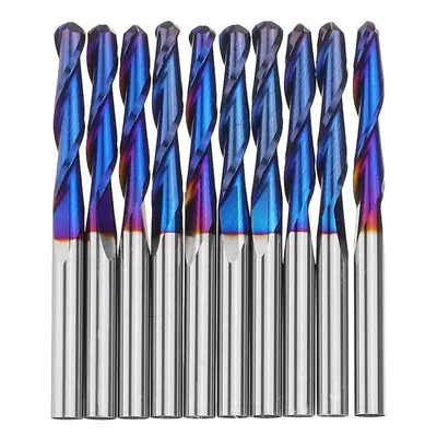 (2 flute flat nose) 10pcs 3.175mm Shank Nano Blue Coat Flat Nose End Mill CNC Router Bits 1/8 In