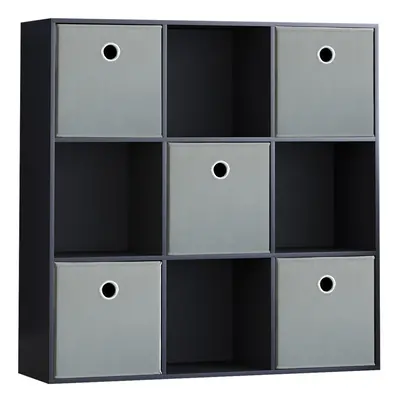 (Black, Grey) Durham 3x3 Cube Shelf Drawer Bookcase + Baskets