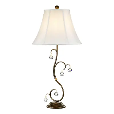 Table Lamp Crystal Cut Glass Spheres White Shade Bronze Patina LED E27 60W